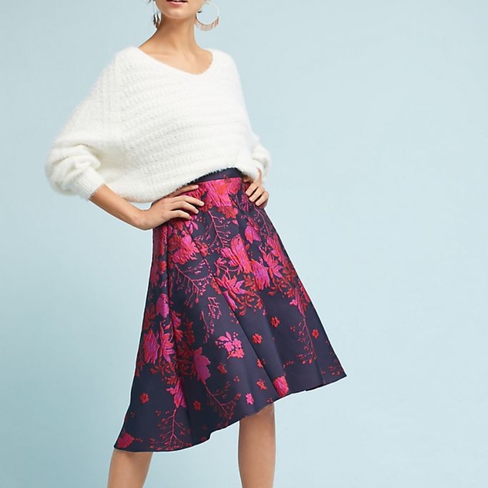 Anthropologie Jacquard Asymmetrical Skirt 6p